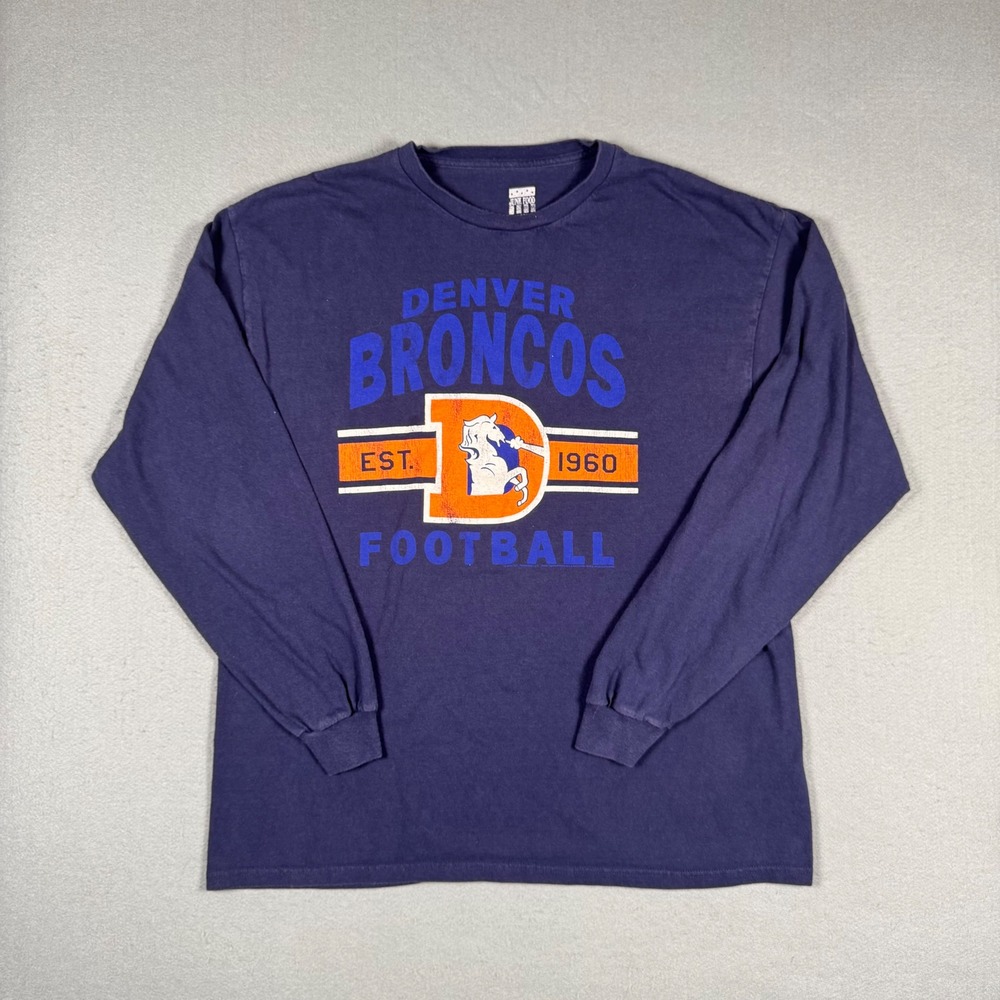 Junk Food Denver Broncos Long Sleeve Shirt Mens Large Blue Graphic Football Tee